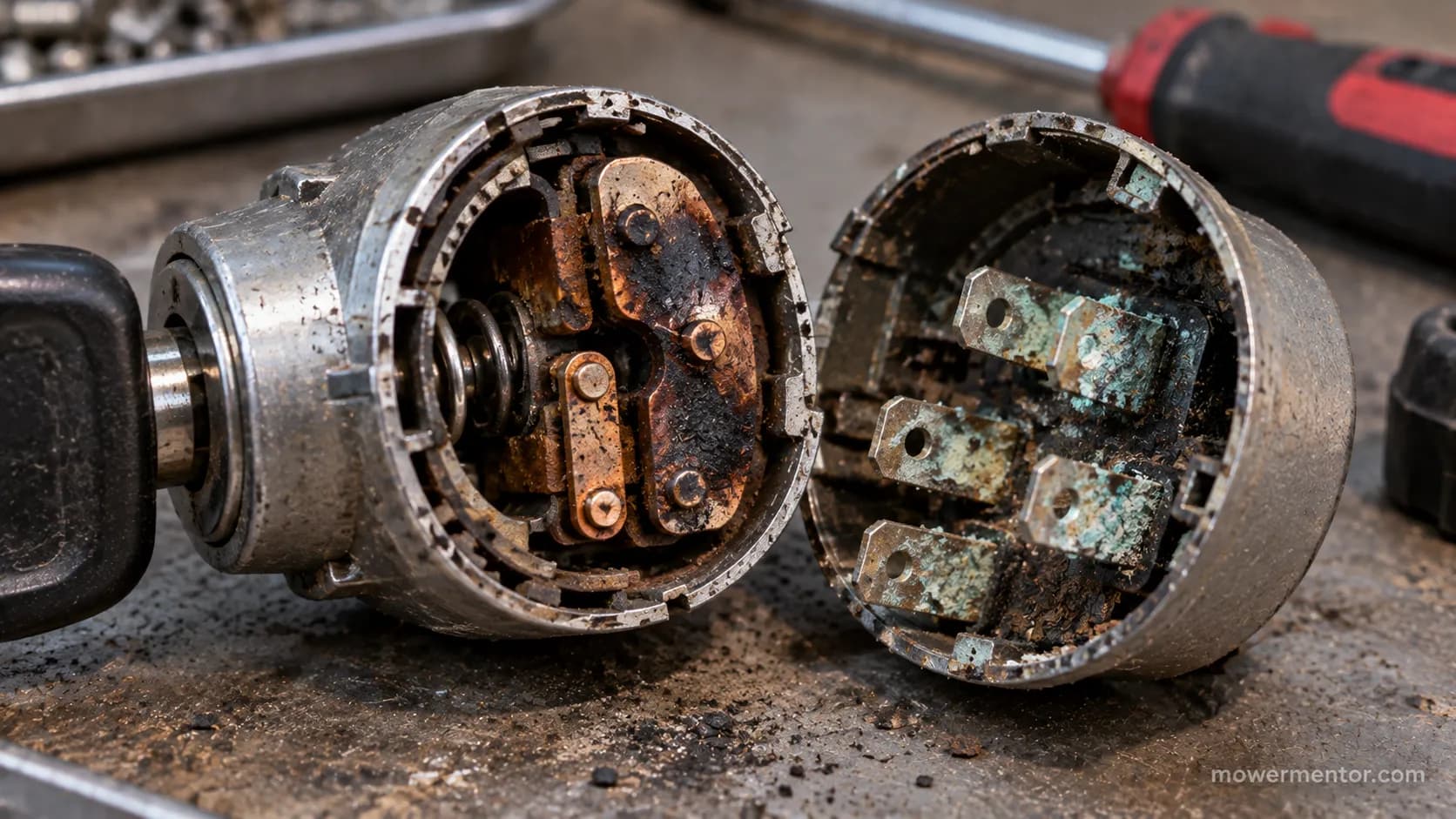 burnt contacts inside a bad riding mower ignition switch