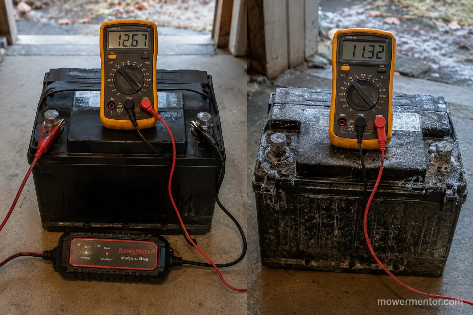 Craftsman battery voltage maintained versus neglected after winter.