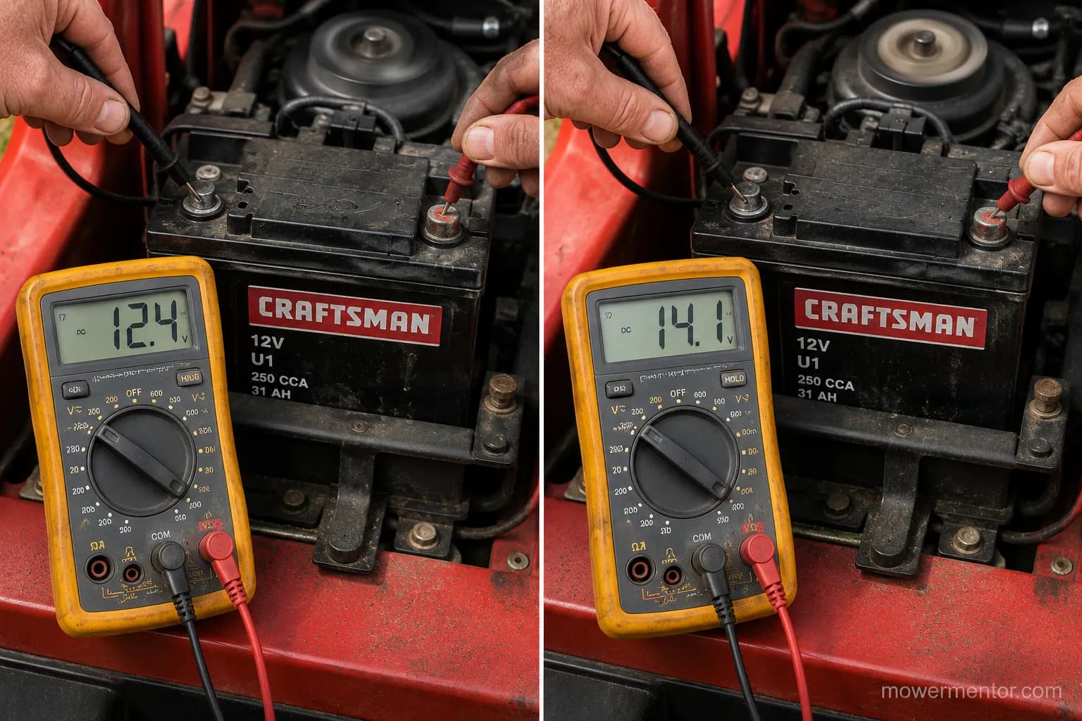 Multimeter reading Craftsman charging voltage at full throttle.