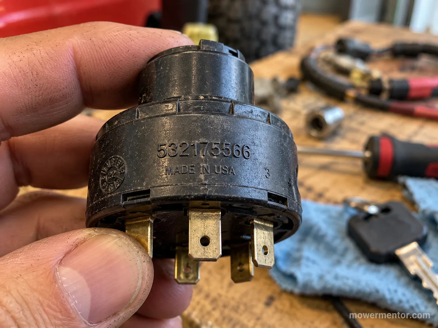 Part number stamped on the body of a Craftsman riding mower ignition switch.