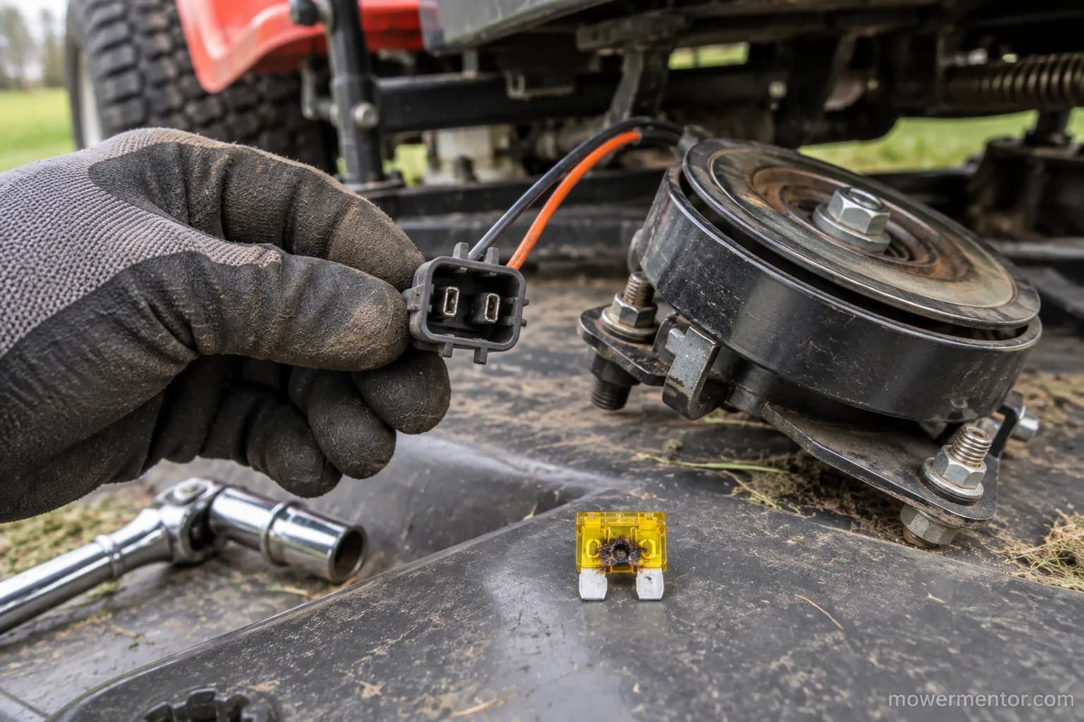 Husqvarna 20 amp fuse blown after engaging the PTO clutch, clutch connector unplugged
