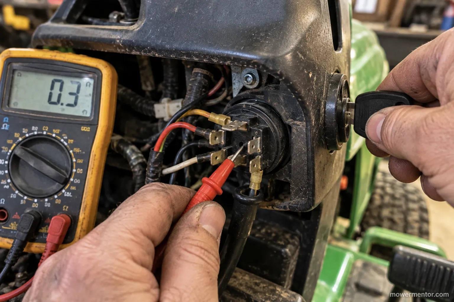 Continuity test across a John Deere ignition key switch terminals