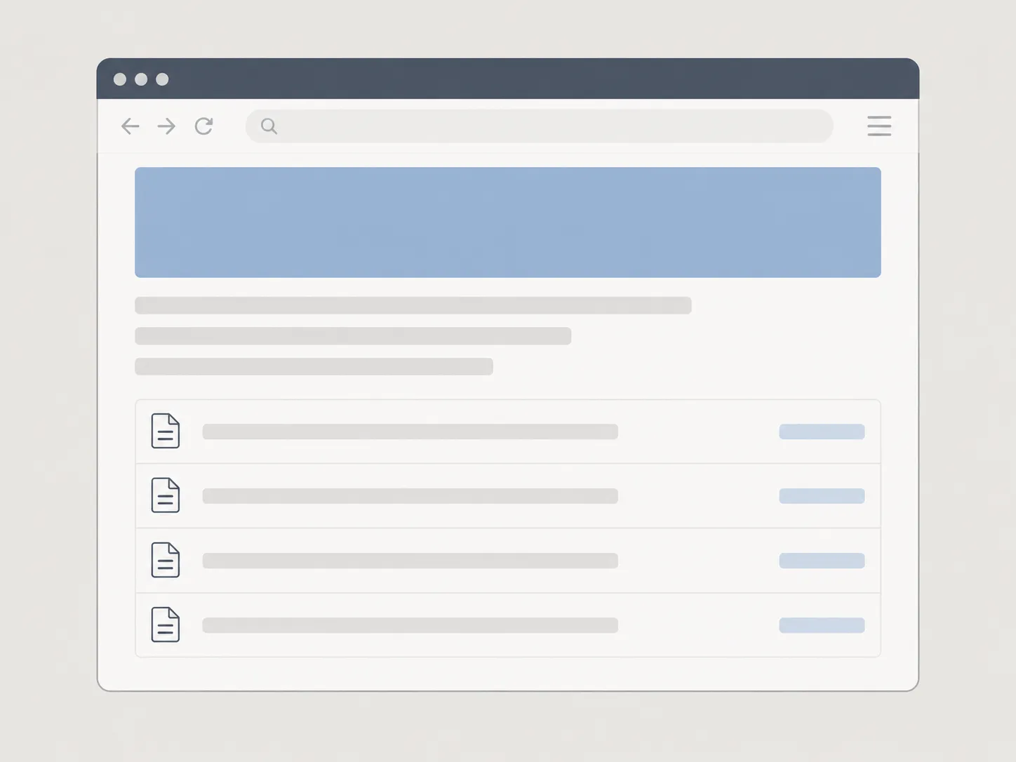 Vector illustration of a generic desktop browser showing a manuals page layout, representing the Kohler engine manuals page after Rehlko branding update.