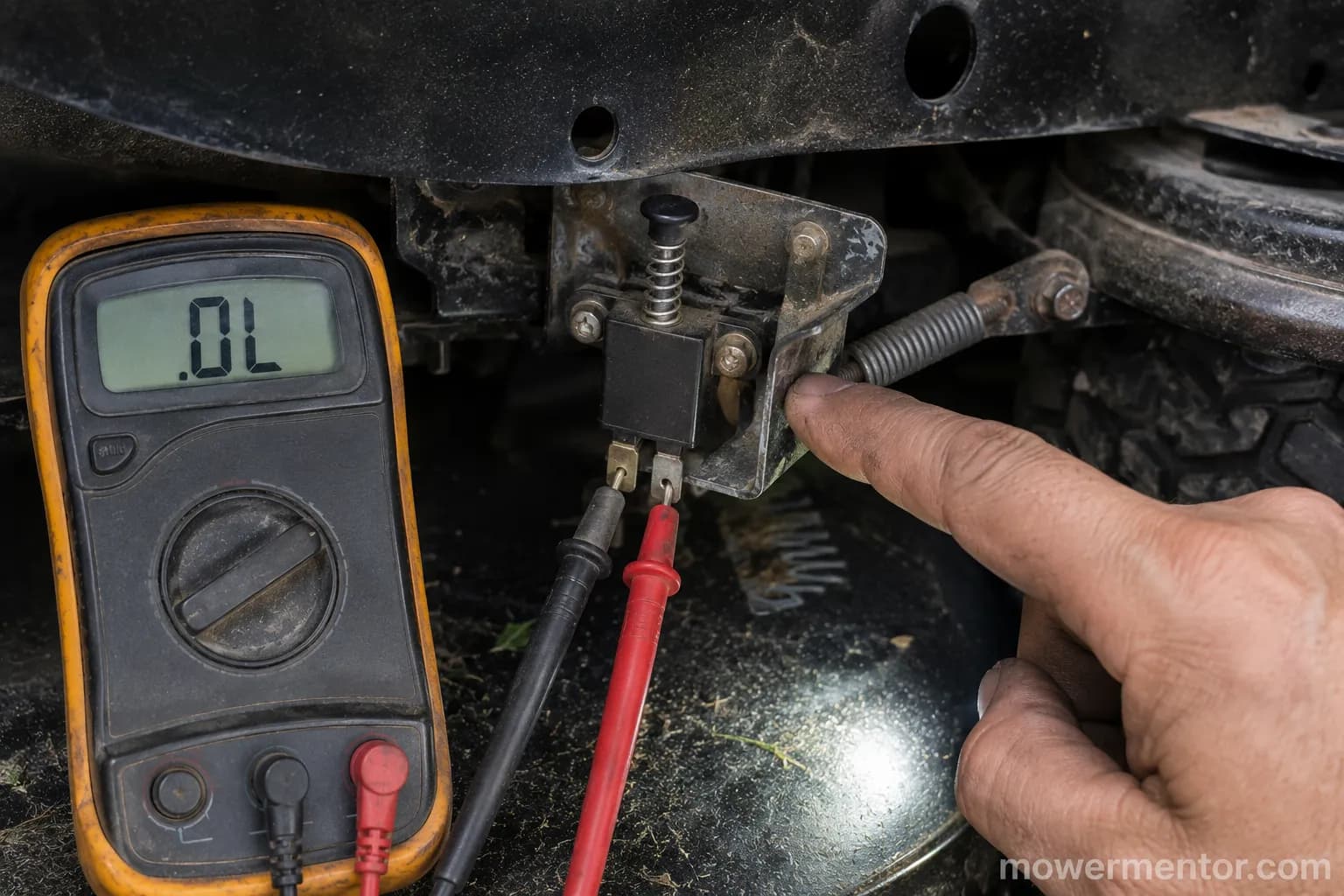 testing a riding mower brake safety interlock switch with a bent bracket.
