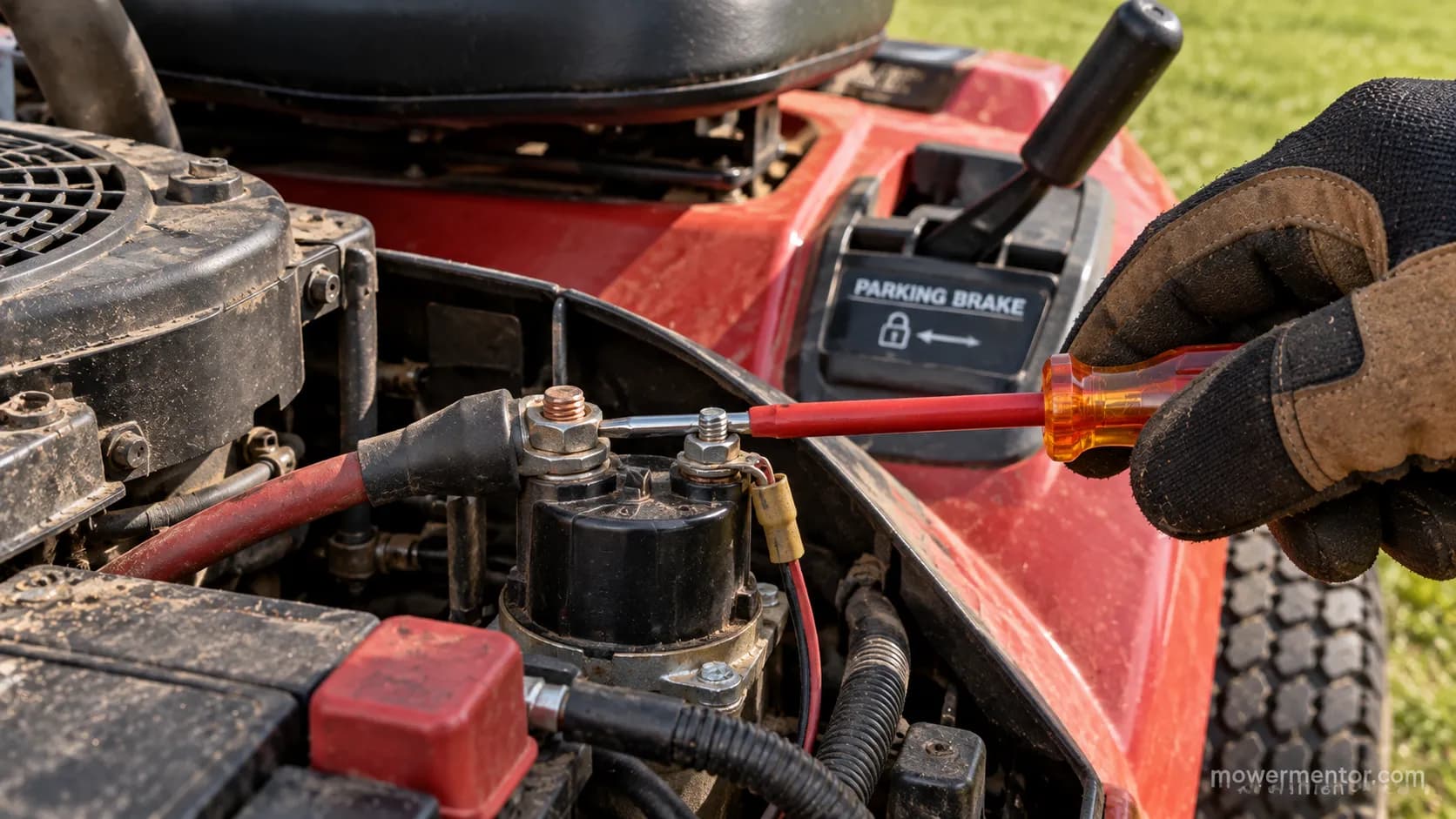 safely jumping the starter solenoid to start a riding mower with a bad ignition switch
