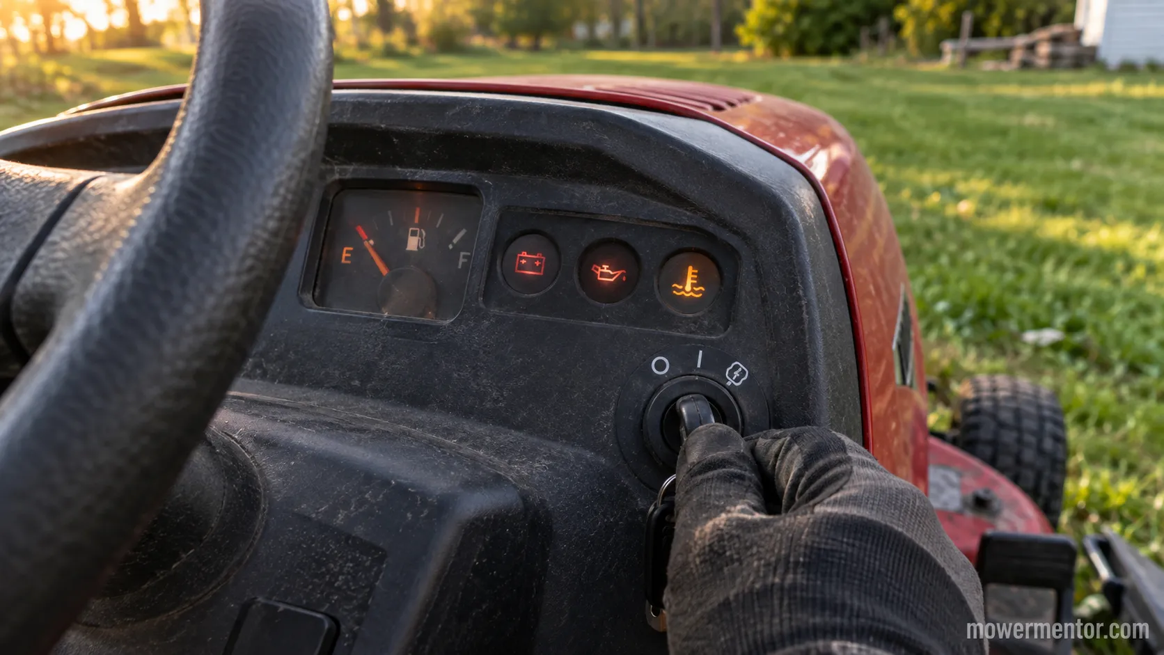Troy-Bilt riding mower dash lights dim on first key turn
