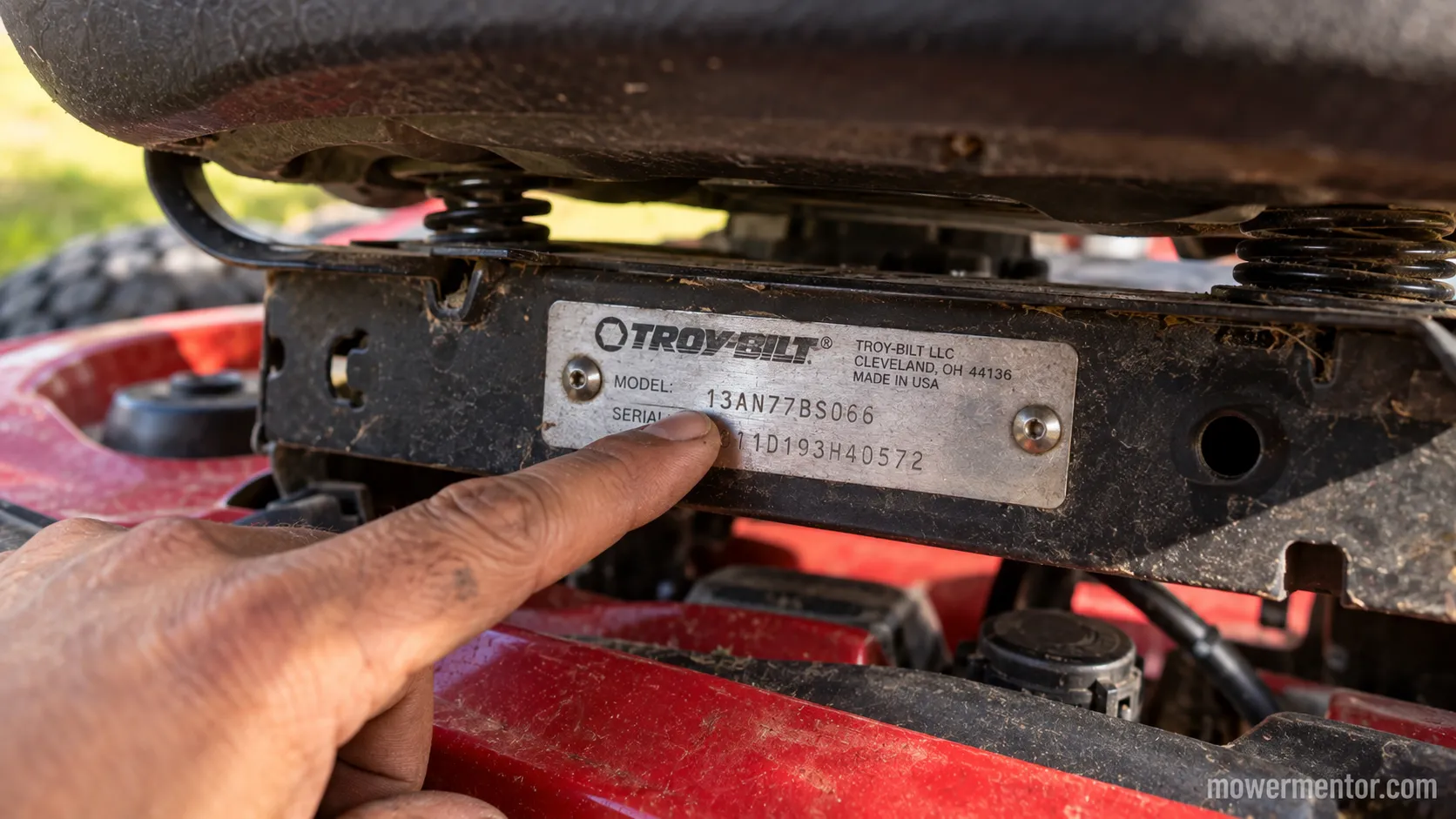 Troy-Bilt Pony 42 model number plate location