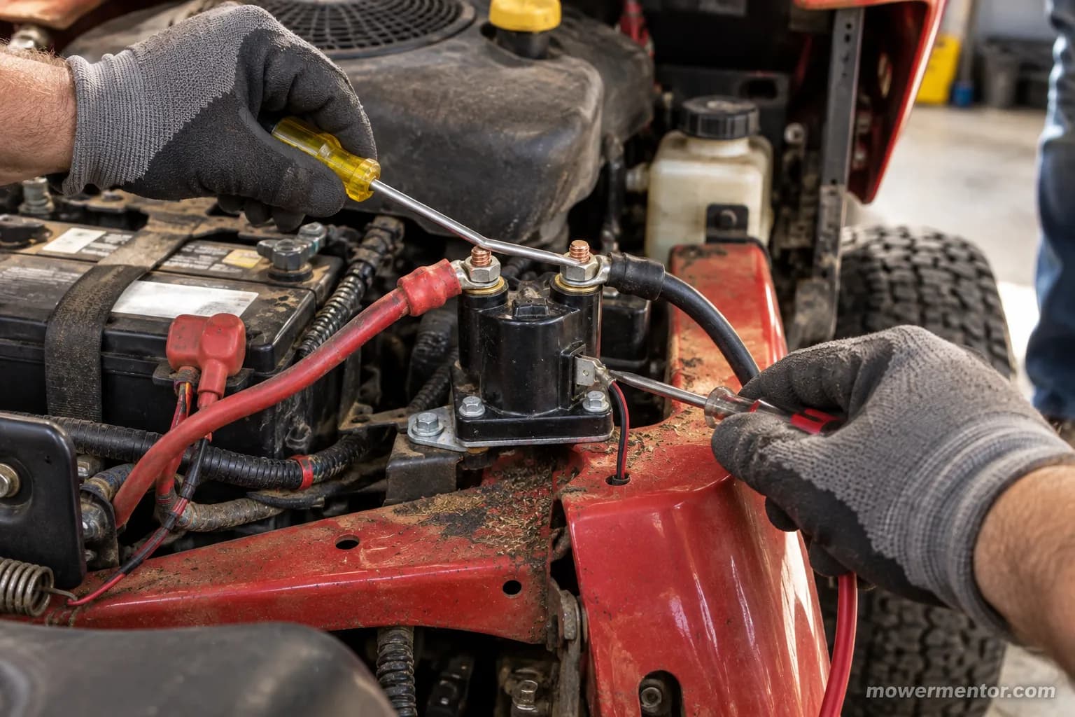 Comparing a big-terminal jump and an S-terminal jump on the same mower solenoid