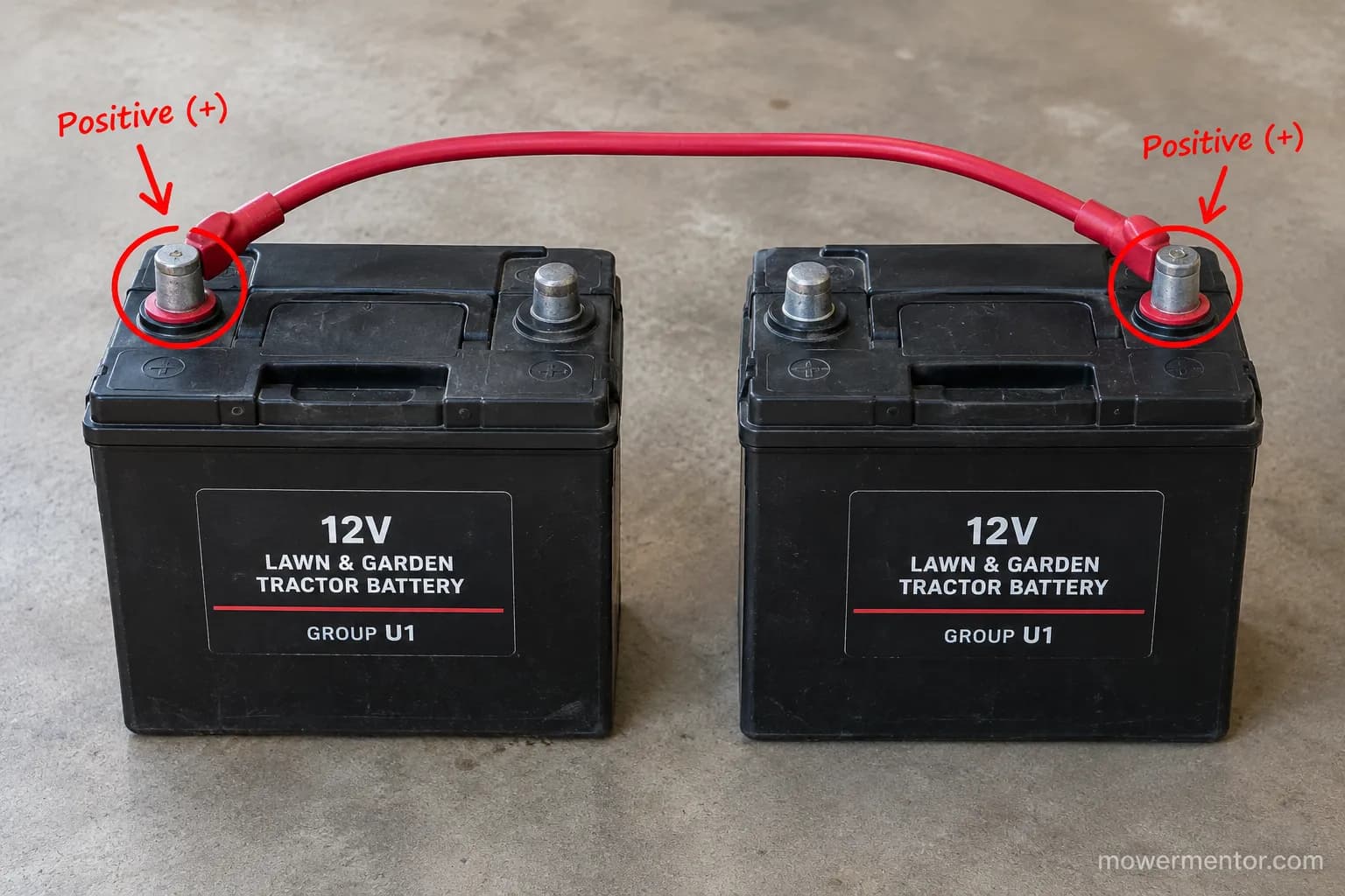U1 versus U1R positive terminal side, left versus right, on a riding mower battery.