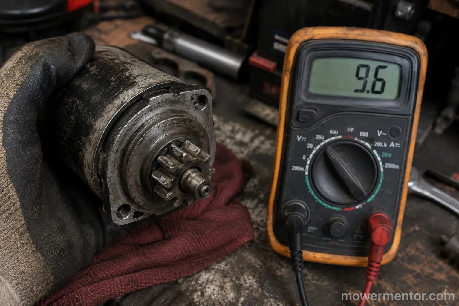 worn riding mower starter drive gear that free-spins and will not engage.