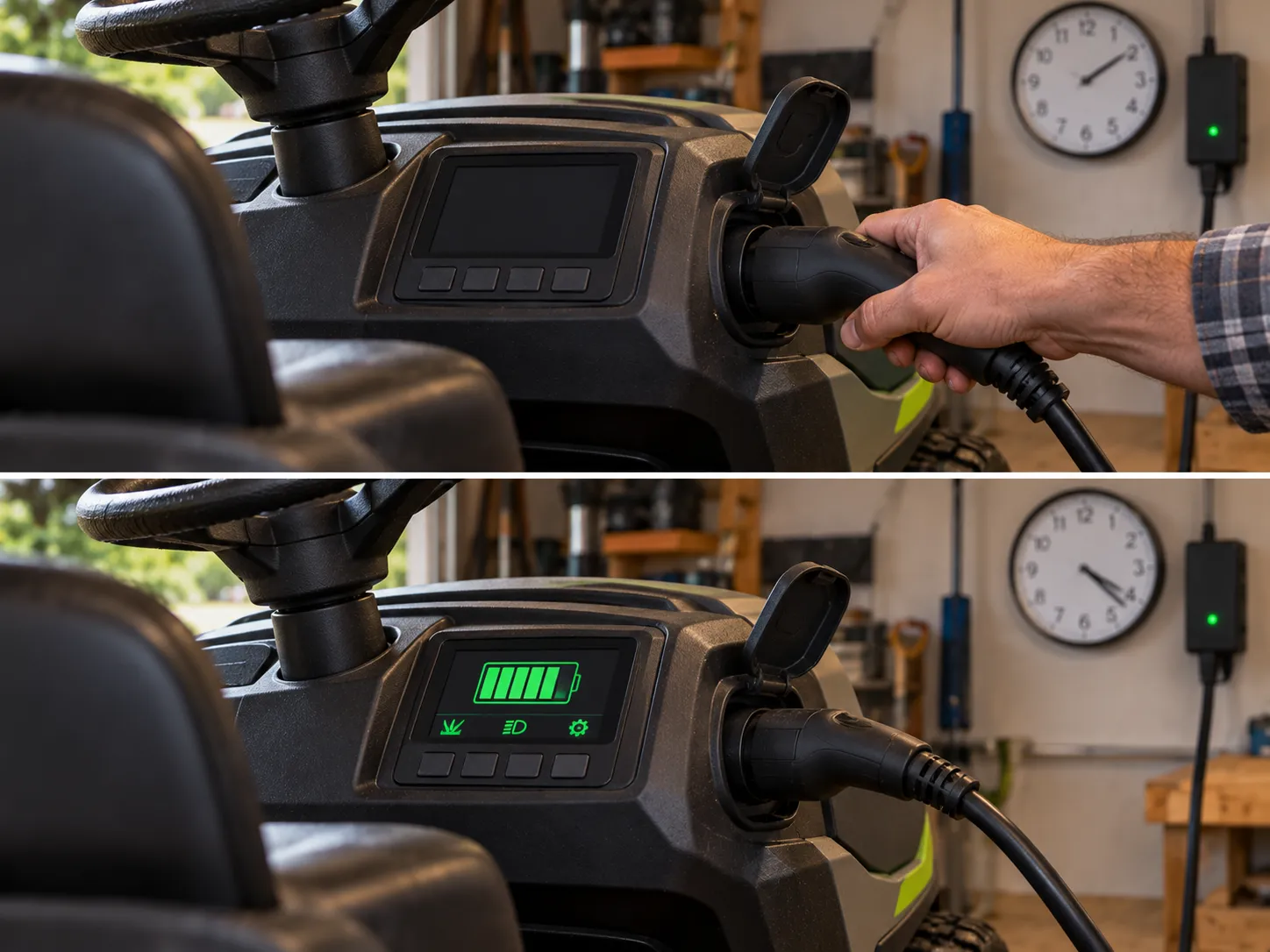 BMS reset waking a battery-electric riding mower dash from dark to lit