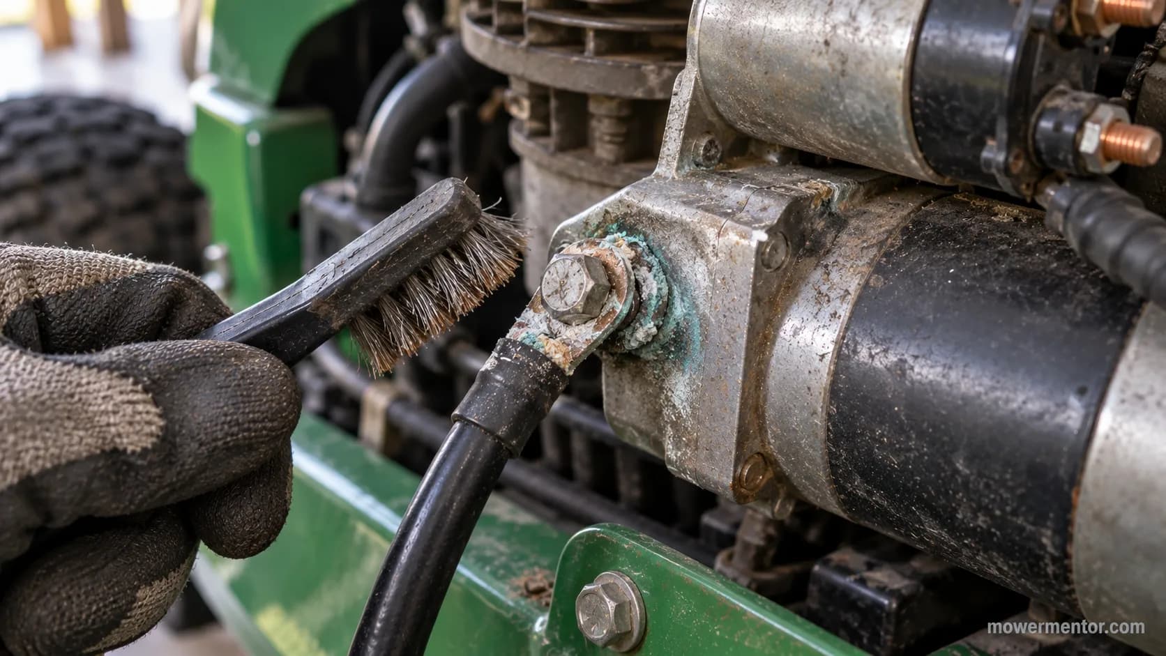 corroded ground connection on a Husqvarna riding mower starter faking a bad starter