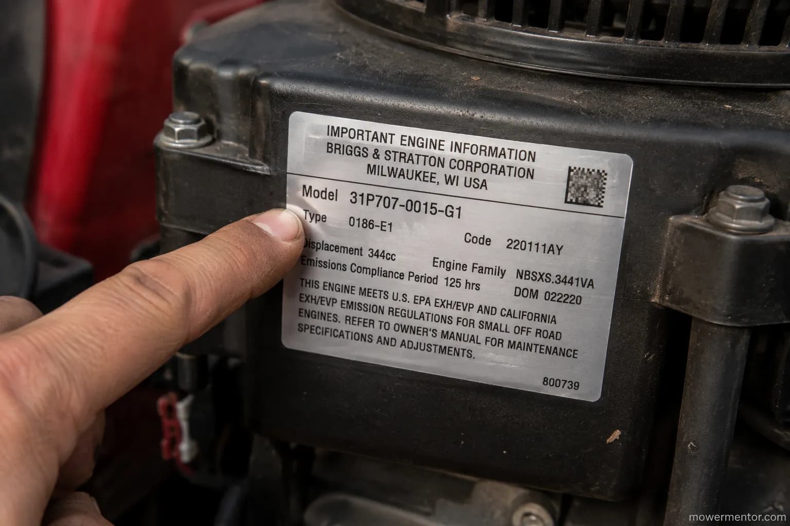 Craftsman engine model, type and code label used to find the correct starter.