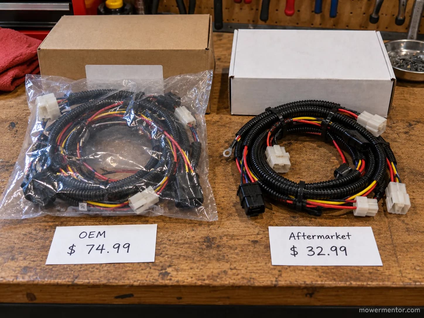 OEM and aftermarket Craftsman riding mower wiring harness compared with prices.
