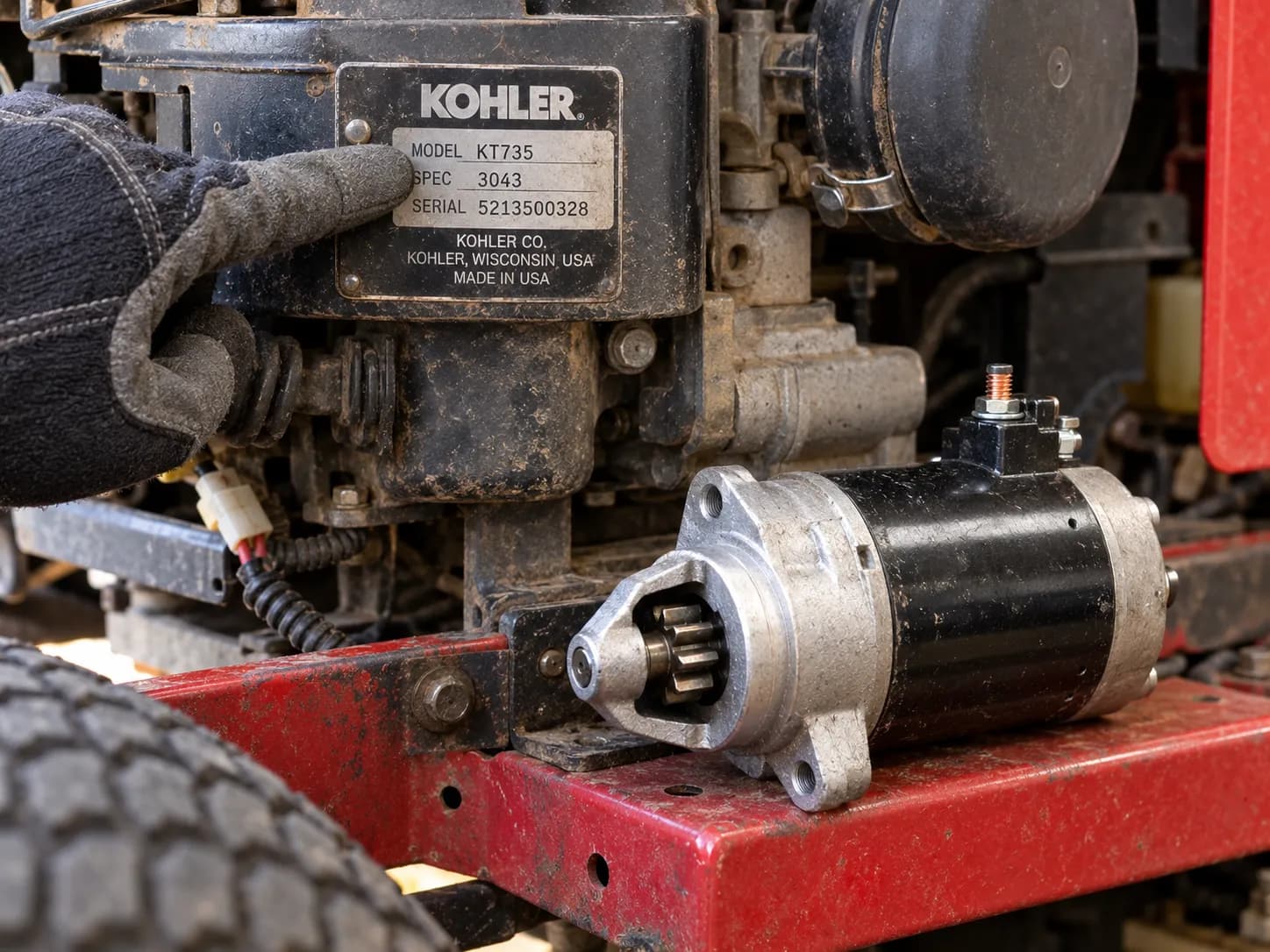 Reading a Kohler engine plate to match the correct Cub Cadet riding mower starter.