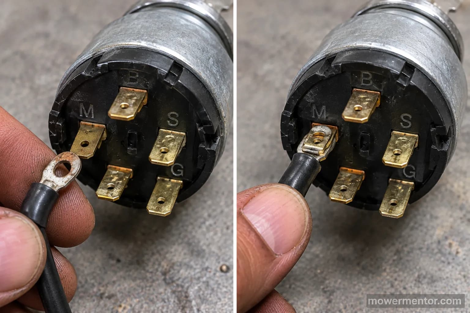 Magneto ground wire landed on the ignition switch M terminal to enable key-off shutdown.