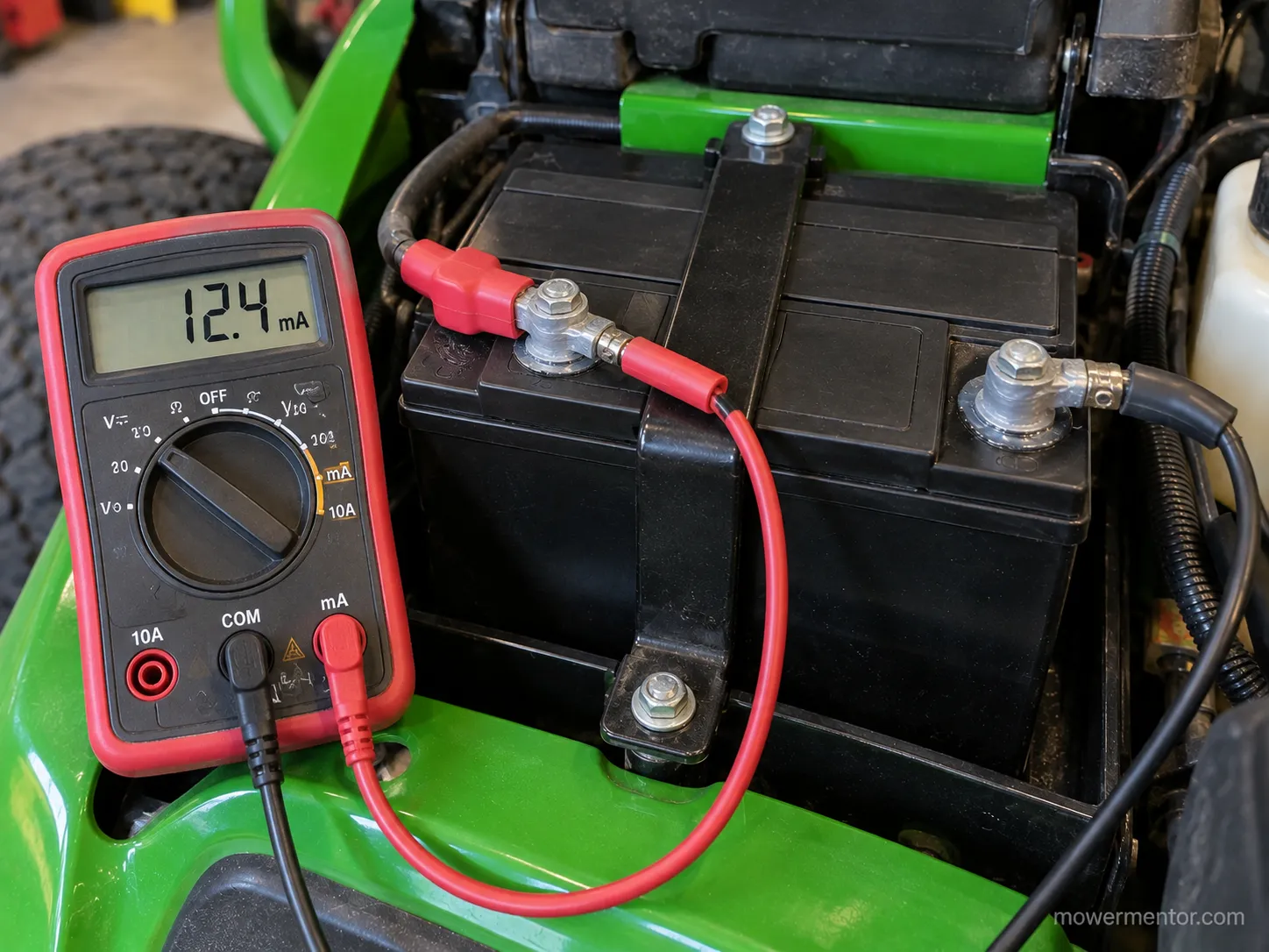 Measuring a parasitic draw on a John Deere riding mower