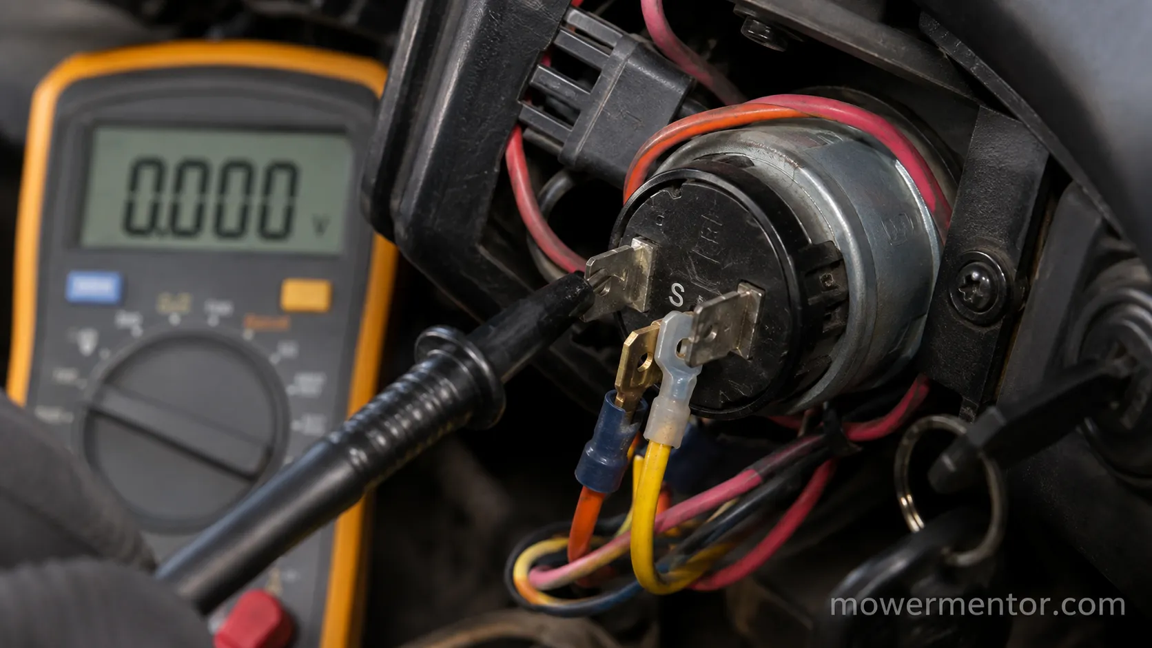 testing a riding mower ignition switch start terminal showing no voltage