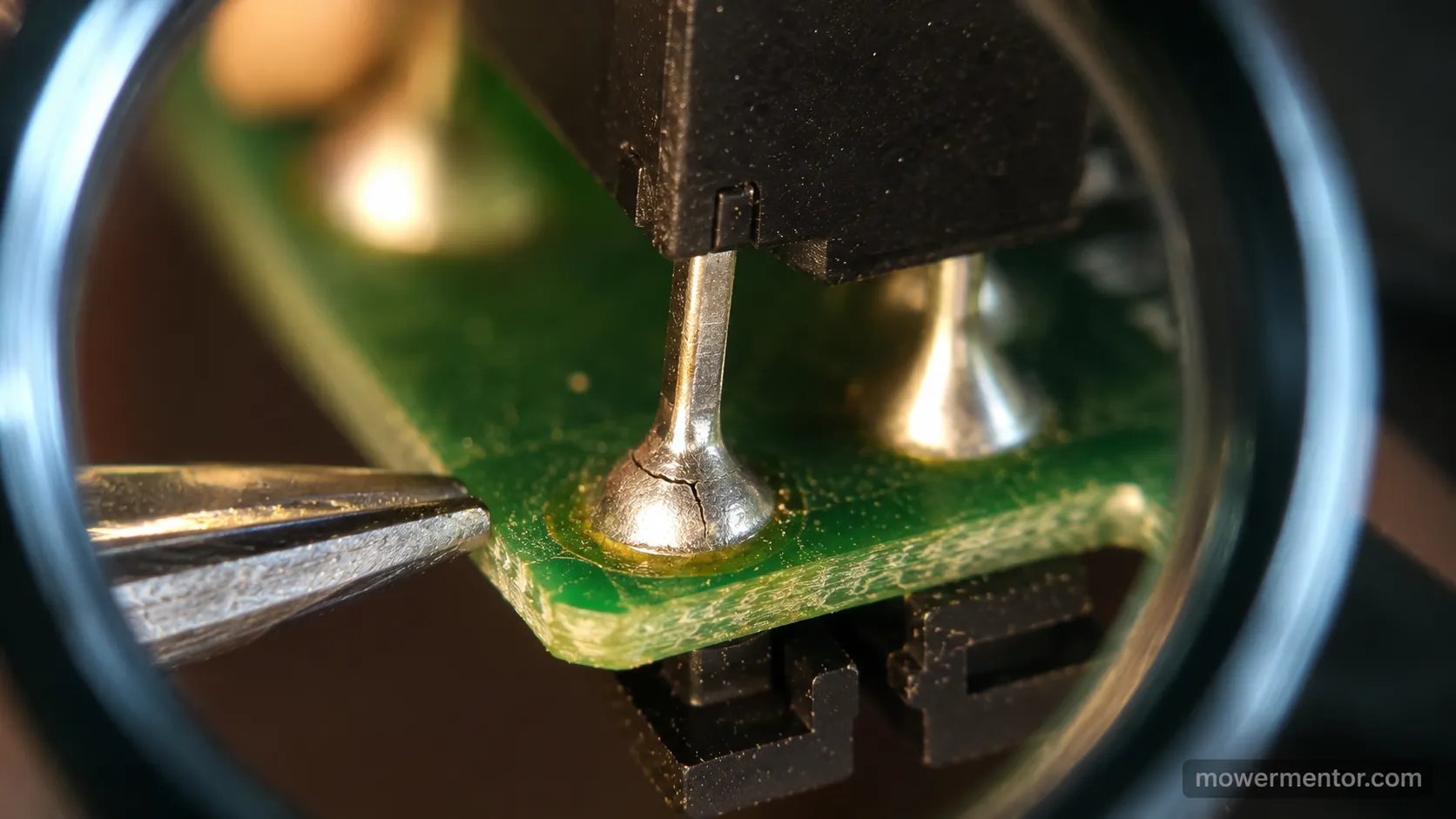 cracked solder joint on a riding mower interlock module causing intermittent no start