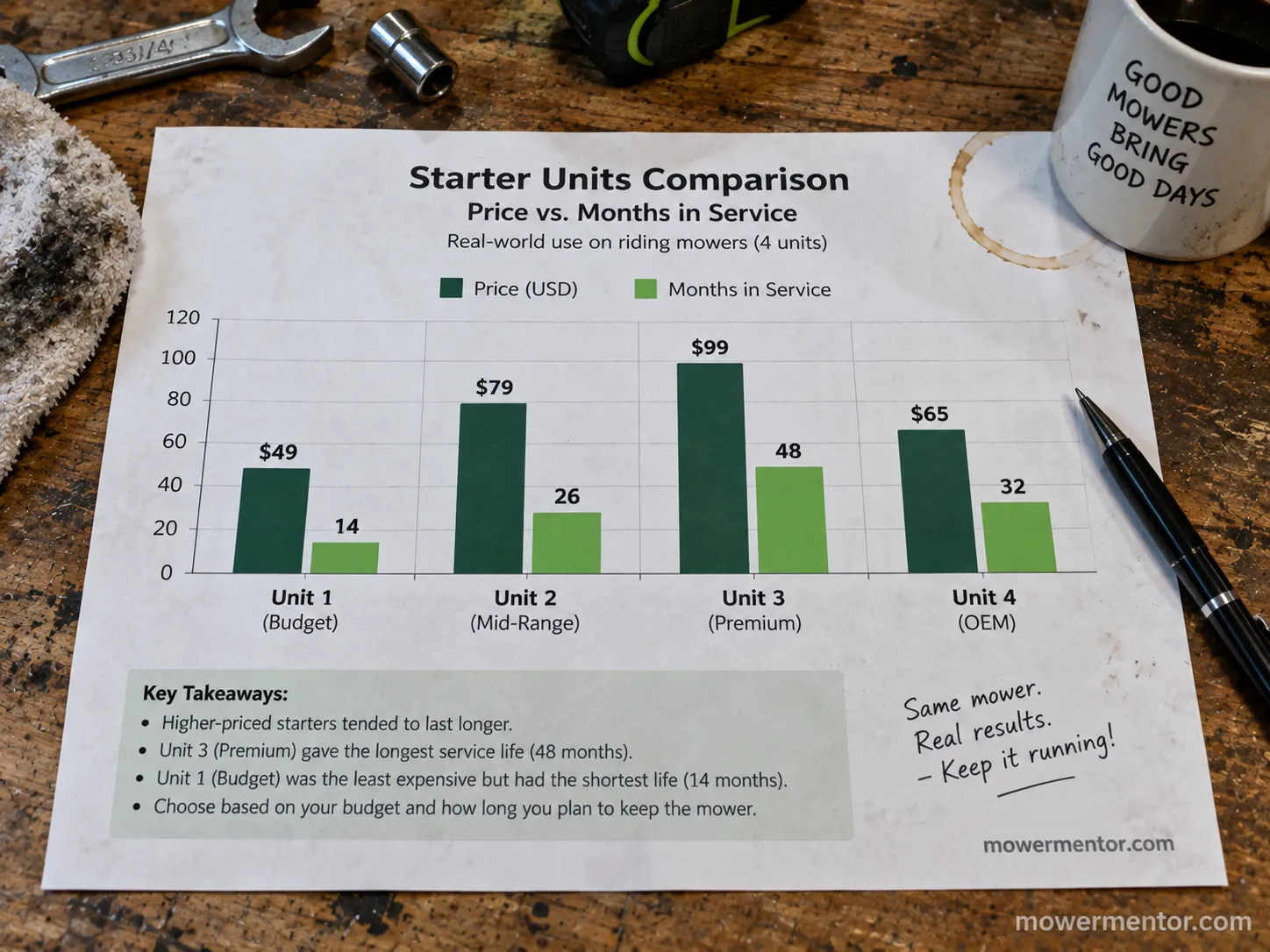 Lawn mower starter price versus lifespan from first-hand testing