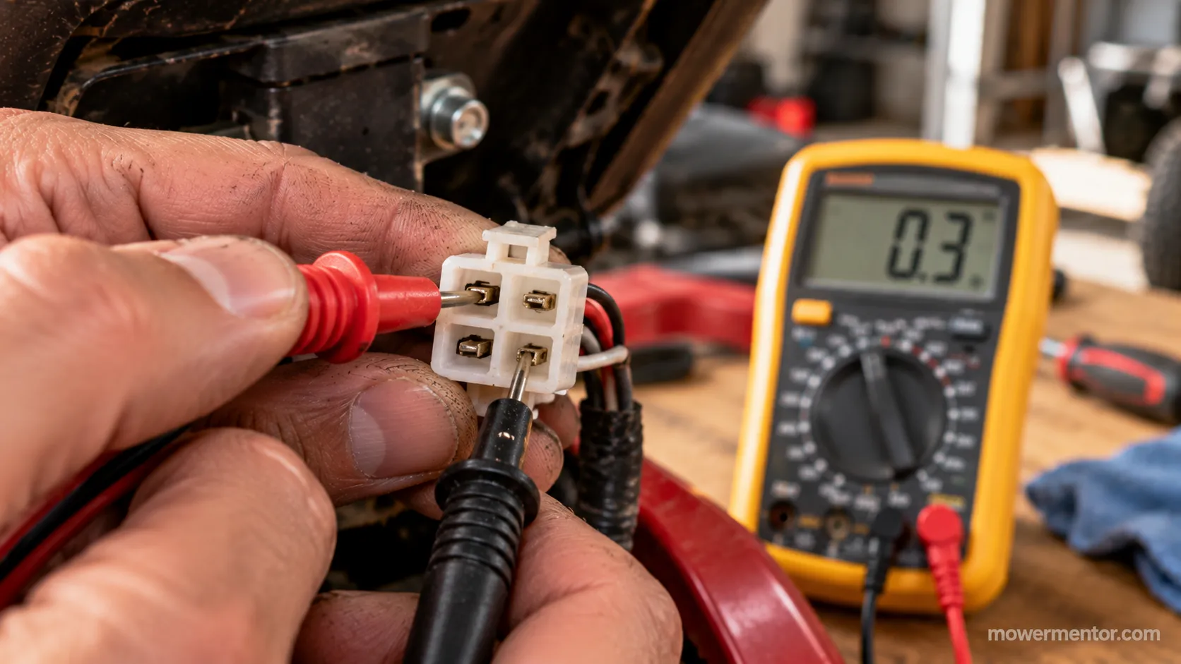 Testing a 4-wire lawn mower seat switch connector pin by pin