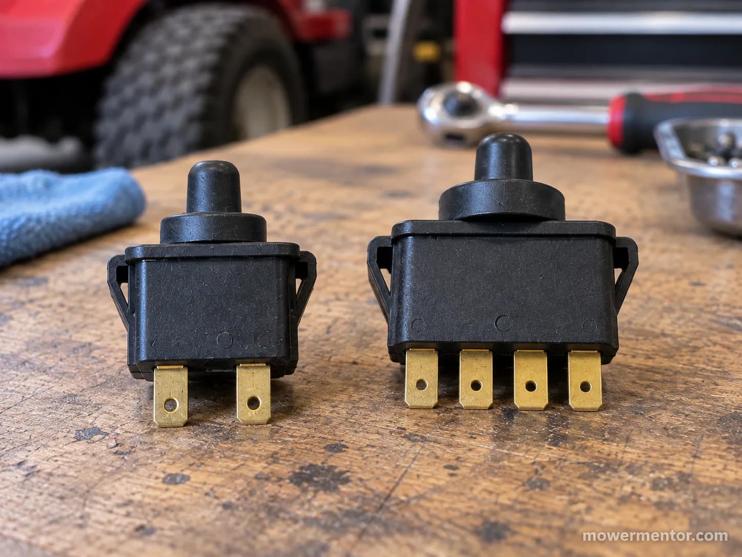 Universal 2-wire versus OEM 4-wire lawn mower seat switch connectors compared