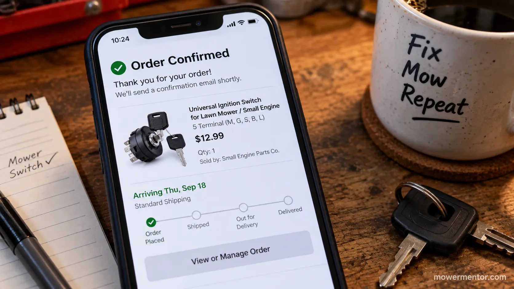 Order confirmation screen for a universal replacement Murray ignition switch